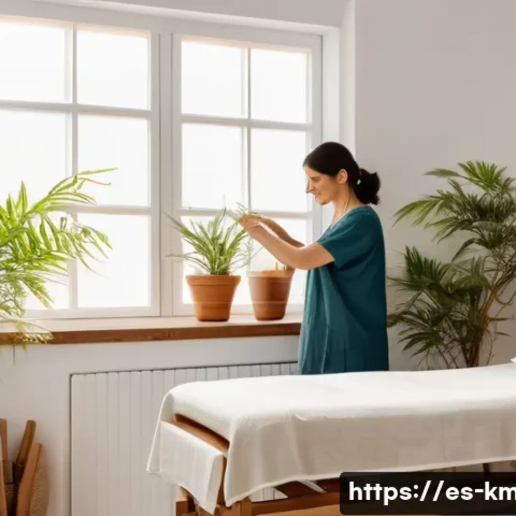 한의사와 한방 병원 운영 - A serene holistic therapy clinic interior in Spain, featuring warm natural light streaming through l...