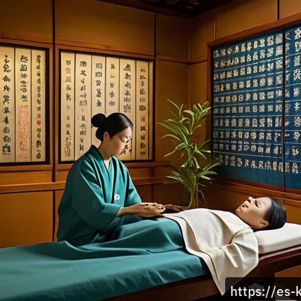 한의사 경력 개발 성공 사례 - A serene clinical setting where a traditional medicine practitioner, dressed professionally and wear...