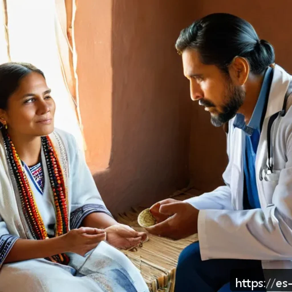 한의사로서의 실습 도전 - A respectful and warm clinical consultation scene between a modern doctor and an indigenous patient ...