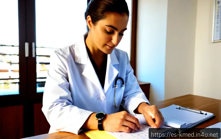Home 17 한의사와 근무시간 관리 - Photorealistic Spanish-speaking holistic medicine practitioner in a neat white clinic coat, seated a...